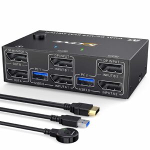 2 PORTS USB3.0/Displayport DP KVM SWITCH DUAL DISPLAY