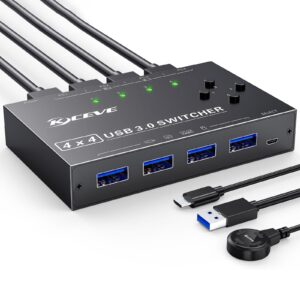 USB3.0 Switch 4 In 4 Out KVM Switcher 4 Computers Sharing 4 USB Devices, for Keyboard Mouse Printer Scanner,with Wired Remote Button