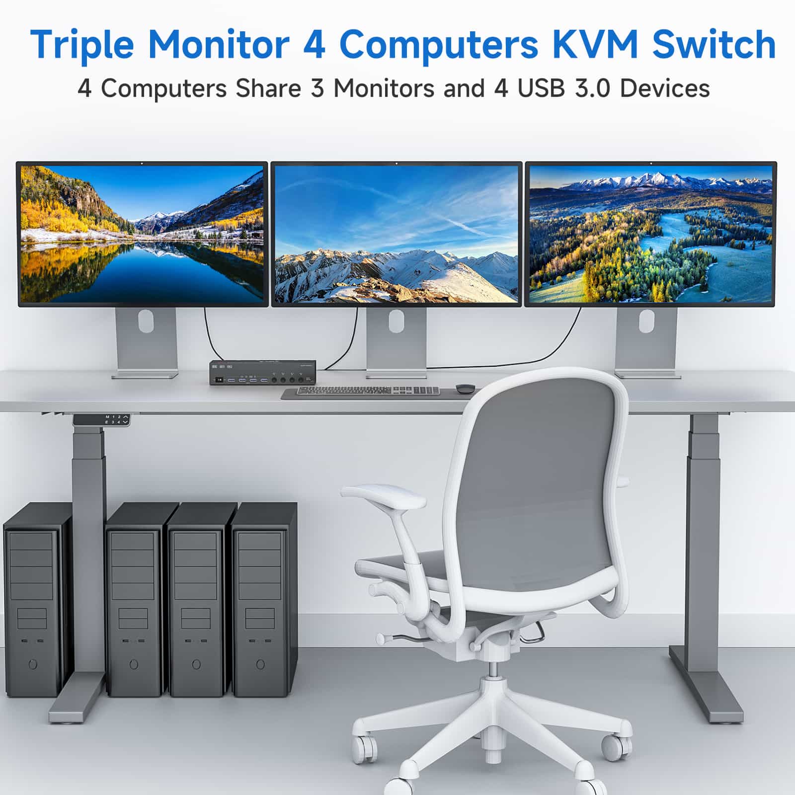 KVM403DH: 3 Monitors 4 Computers HD+Displayport,USB3.0 DP KVM Swithc,8K@30Hz/4K@144Hz Triple Monitor KVM Swith - 图片 5