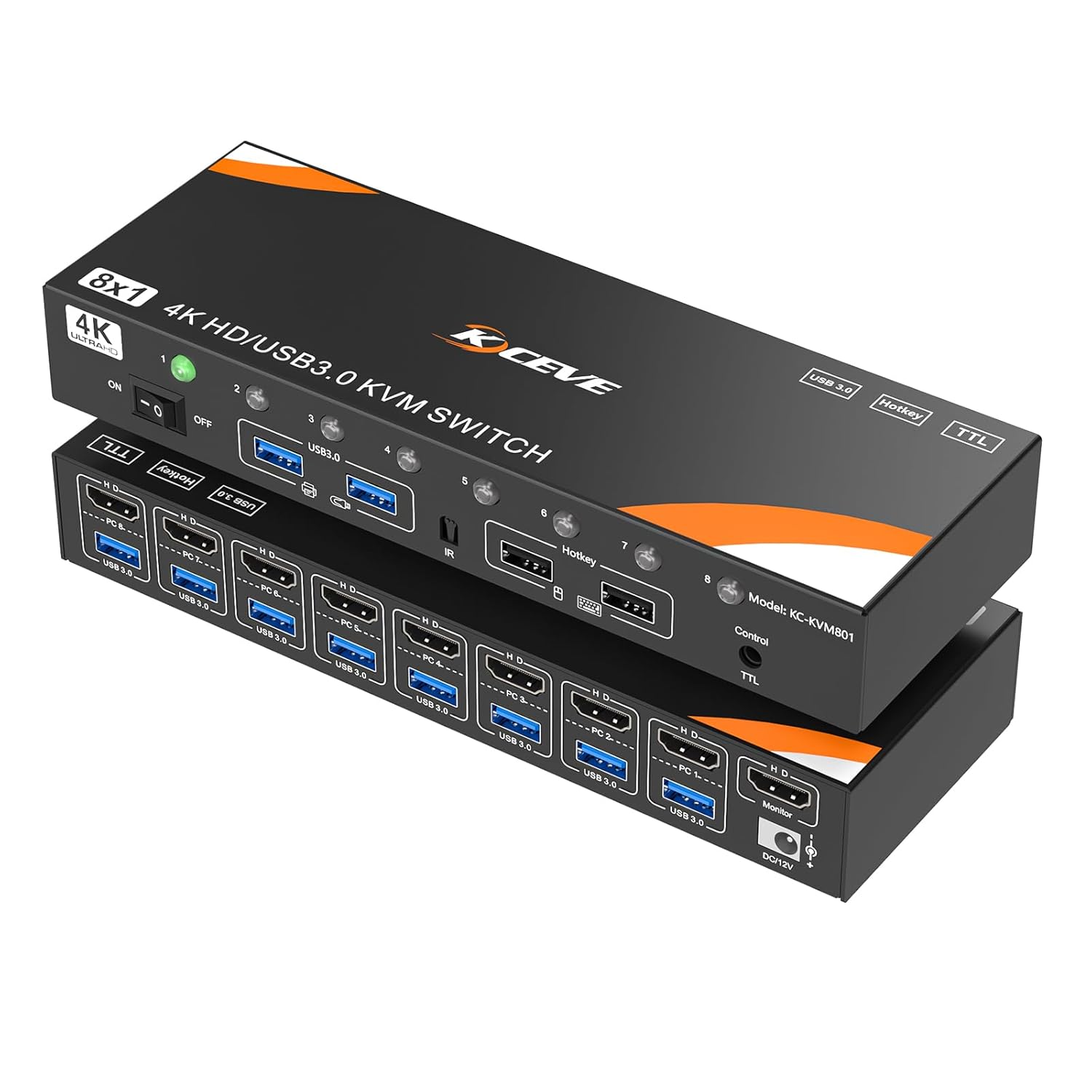 KC-KVM801: 8-Port 4K@60Hz HD KVM Switch, USB 3.0, Hotkey/IR Remote/TTL Switching